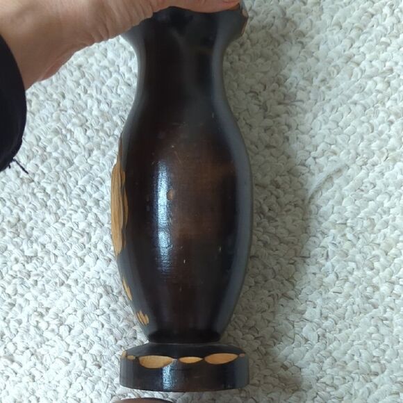 Handcrafted Wooden Vase with Carved Design - Picture 12 of 14